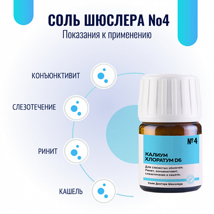 Картинка соль шюсслера №4 для слизистых оболочек (калиум хлоратум d6) в таблетках 80 шт от интернет-аптеки mosgomeopat.ru